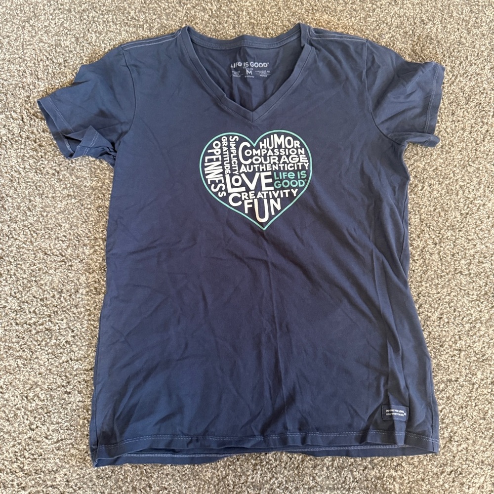 Life is Good Crusher V-Neck Heart T-Shirt